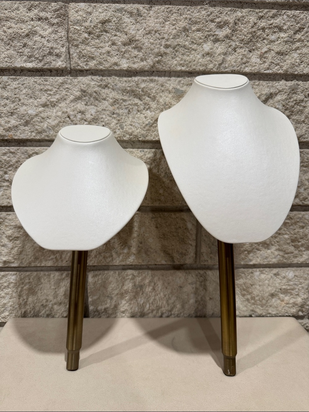 Pair of White Jewelry Display Bust with Brass Stand